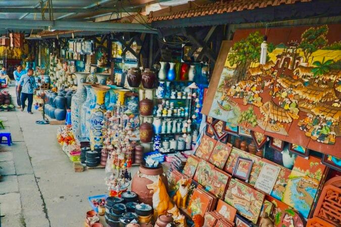 A traditional pottery local market in Bat Trang village