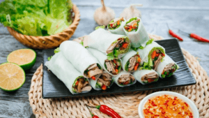 Fresh spring roll in Hanoi village tour.
