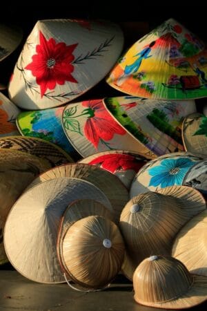 The non la hat- conical hats produced in the village.