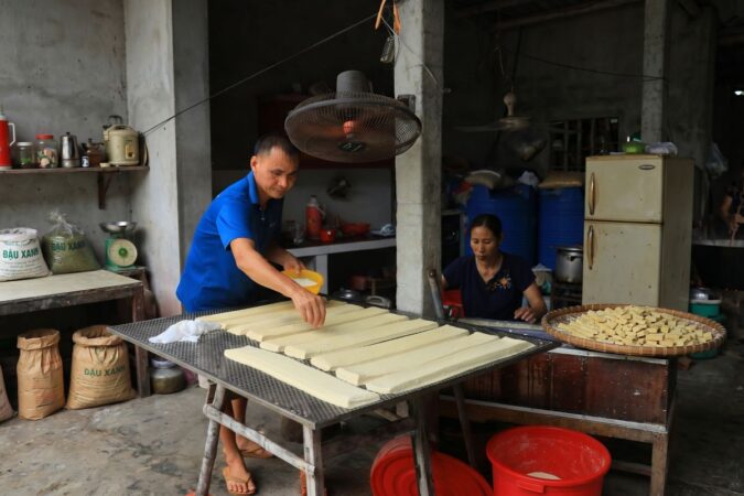 cooking local tofu with villagers
