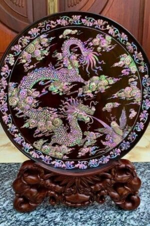 dragon design circular mother of pearl plate art
