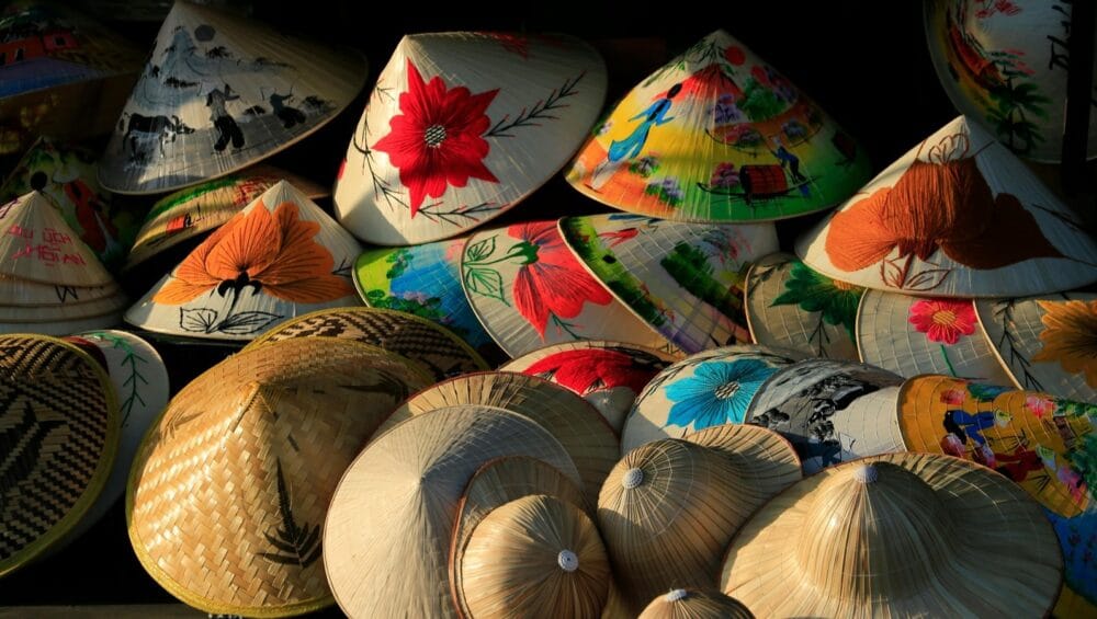 The non la hat- conical hats produced in Chuong conical hat village tour.